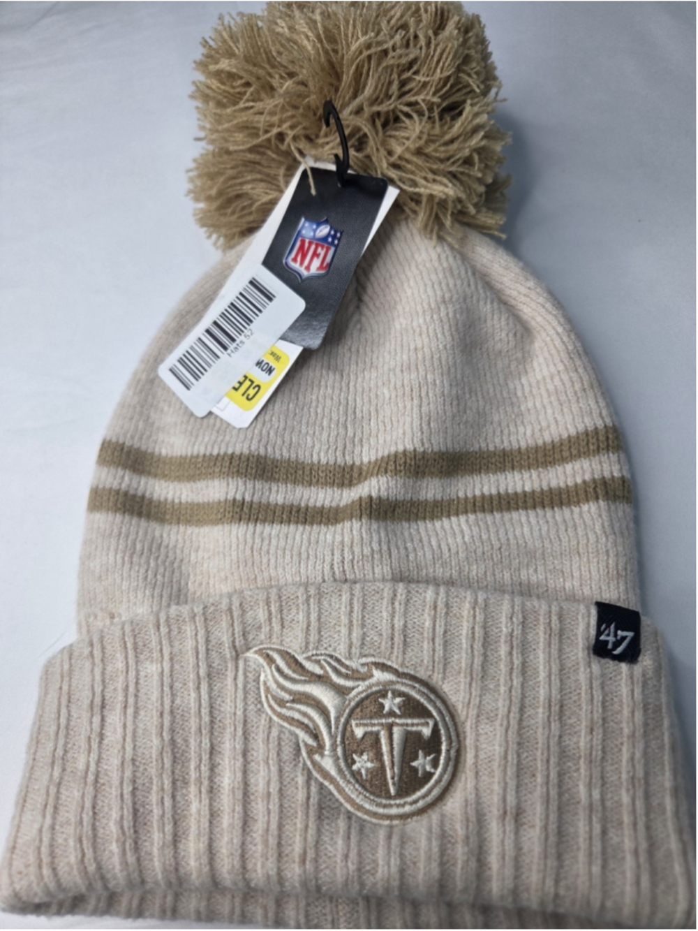 '47 Tennessee Titans Women's Cuffed Pom Knit Beanie Natural Tan NWT New #52